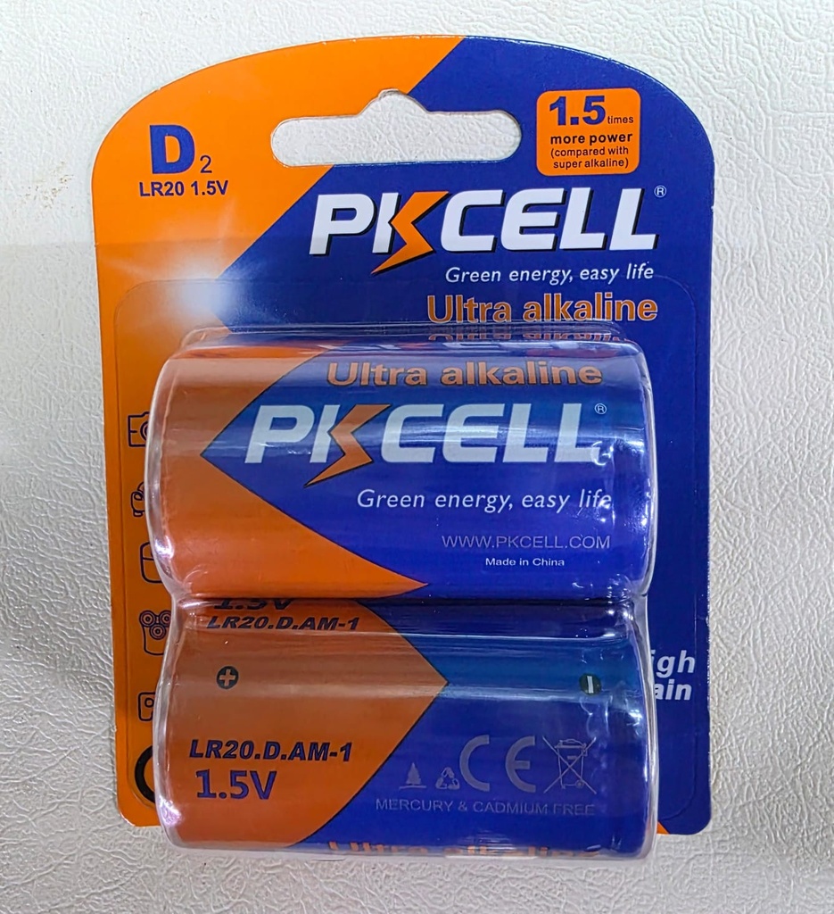 Pila ultra alcalina 1.5V. PKCELL D LR20 