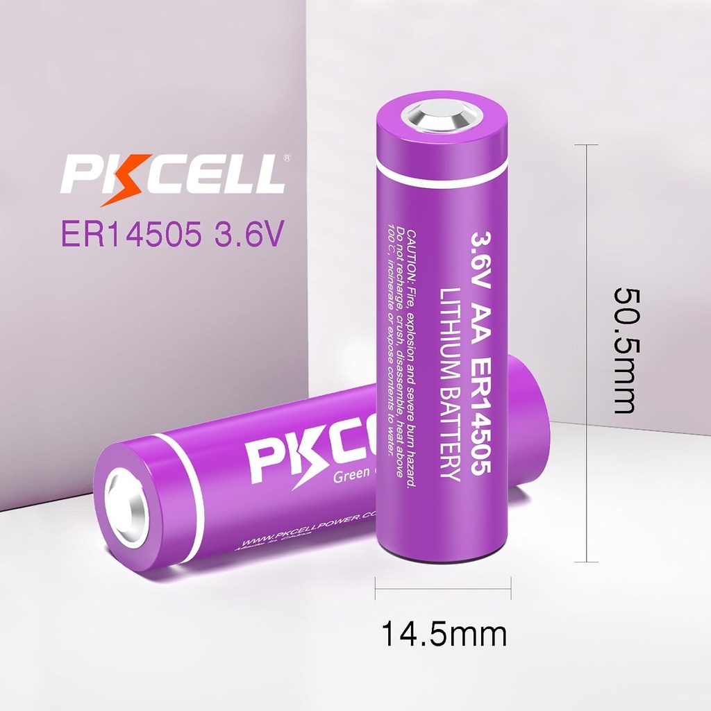 Batería PKCELL Li-SOCl2 3.6V AA (ER14505) - Larga Vida (2400mAh) para Medidores y Backup de CNC